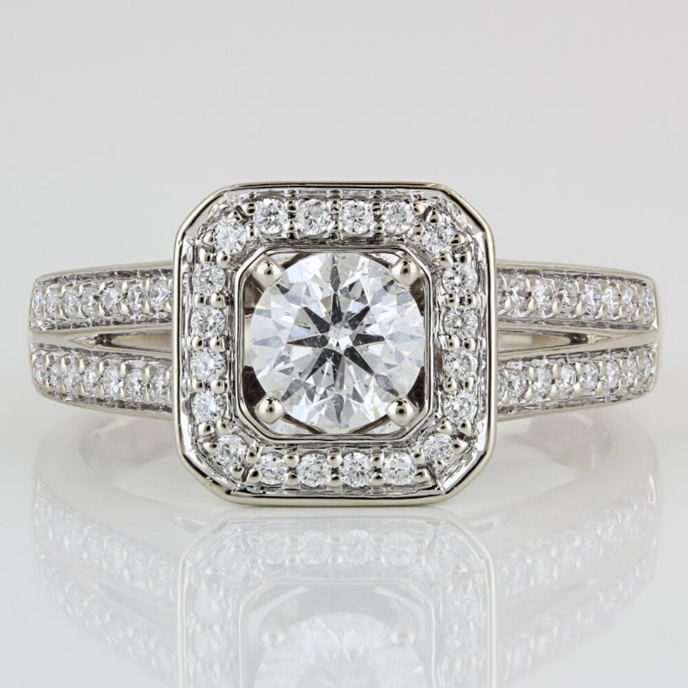 14KWG Halo Engagement Ring Bridal Vintage Anniversary Gift